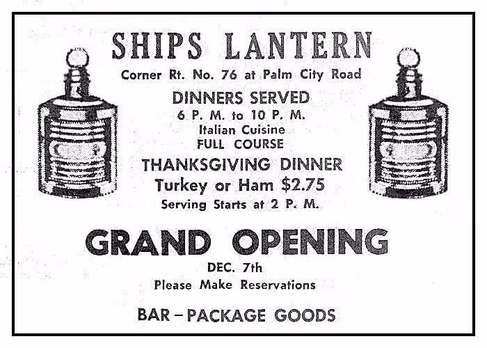 Ships Lantern Restaurant advertisement in 1957.