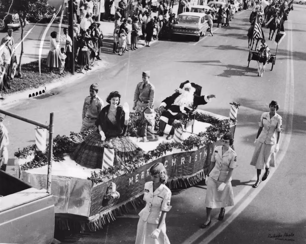Santa arriving on the float during the Christmas Parade in 1960.
