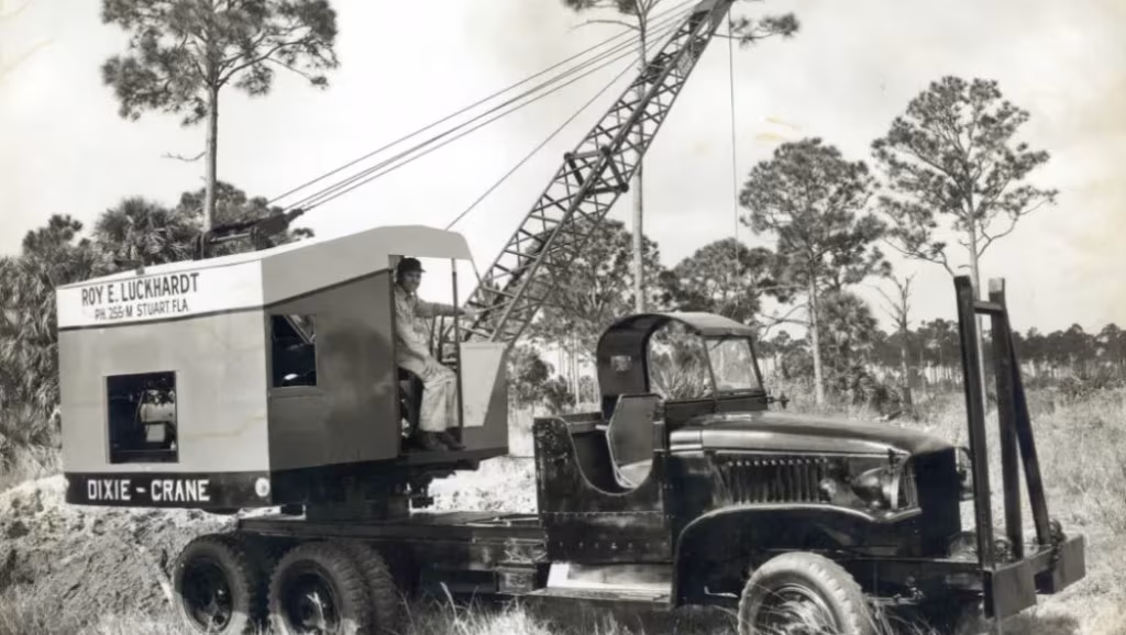Roy "Lucky" Luckhardt in his mobile Dixie Crane in 1951.