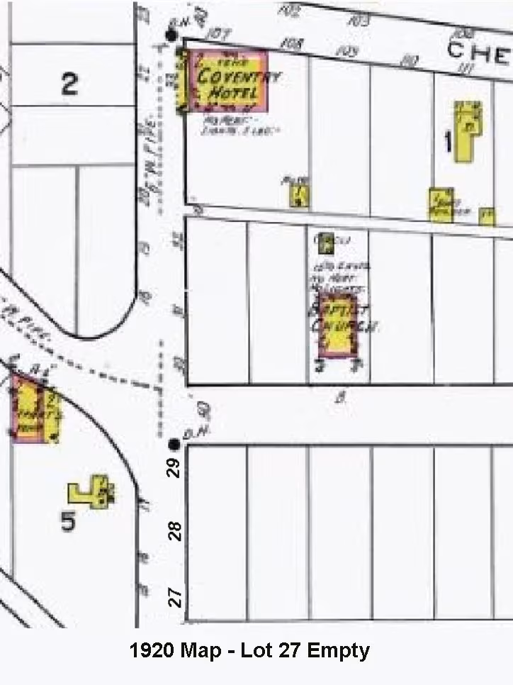 The 1920 Sanborn Fire Insurance Map of Lot 27. The Bella Flora House was listed at its former site.