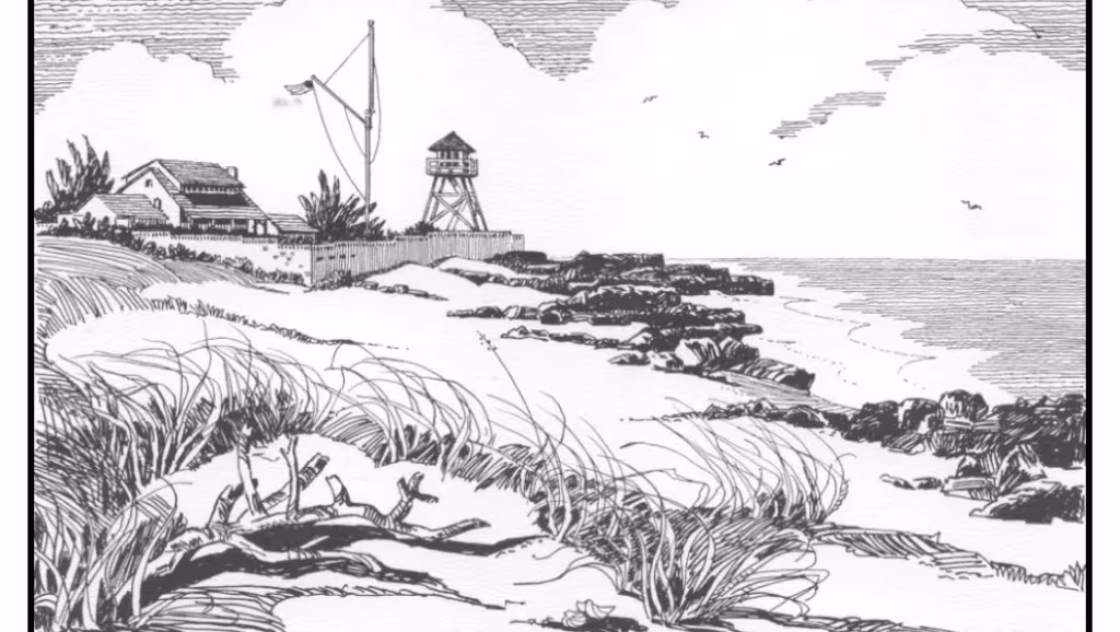 Illustration of the House of Refuge, by M.E. Elliot, one of seven signed by the artist and printed as postcards and distributed for promotion of Fidelity Bank.