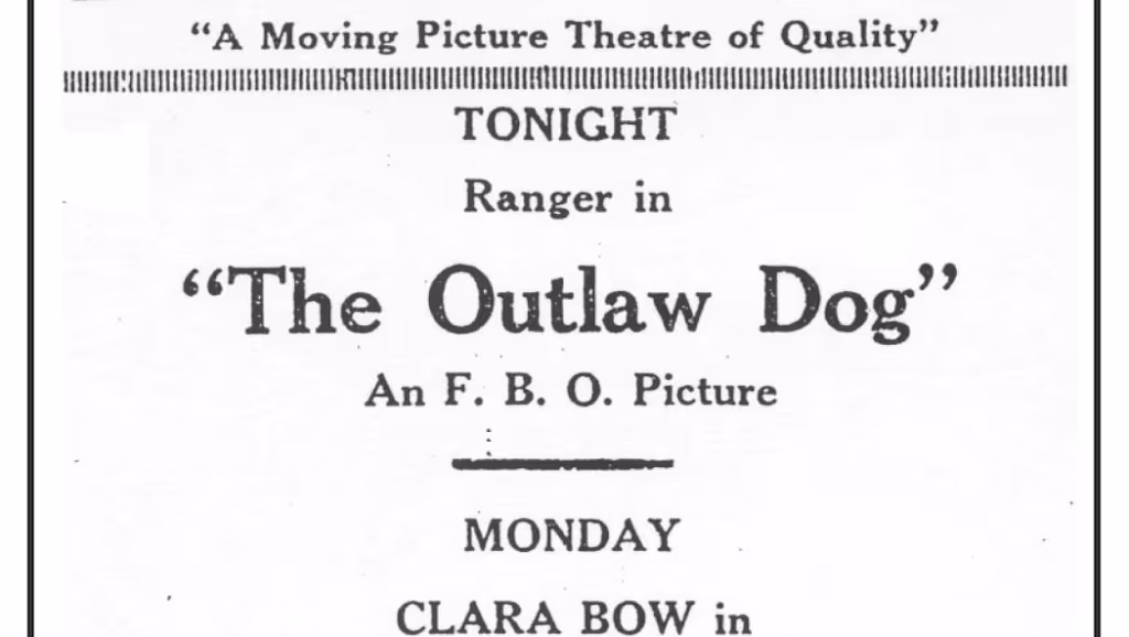 Newspaper advertisement placed by Fred Hancock for March 1928 announcing two upcoming movies at the Lyric.