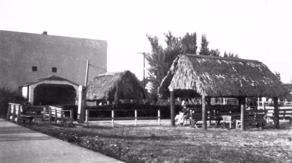Flagler Park was built in Stuart in 1928, for the enjoyment of residents and tourists. Featuring concerts every Sunday night, an attractive public area included benches and the bandstand, and a fenced pool with a 'pet' alligator named Dirty Ben.