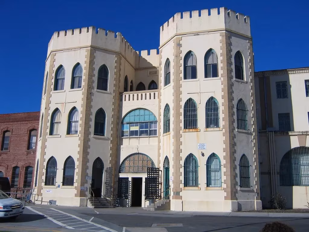 Main gate entrance to San Quentin prison.